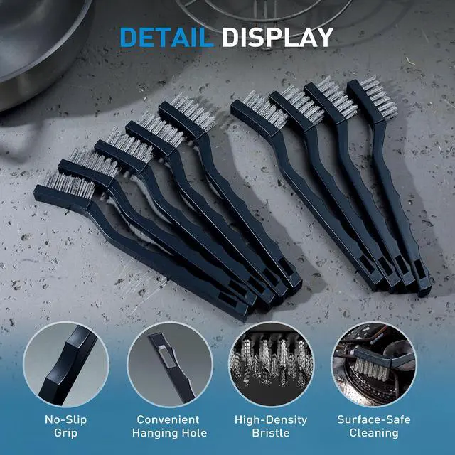 Alt view image 3 of 7 - 9 PCS Mini Wire Brush Set, Stainless Steel Wire Brush with Curved Handle, Black Scratch Brush for Paint and Rust Removal