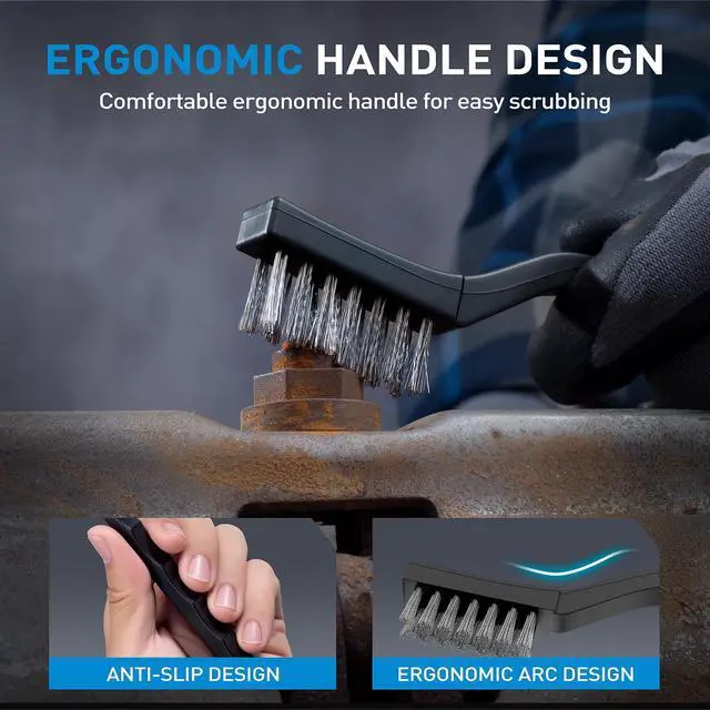 Alt view image 4 of 7 - 9 PCS Mini Wire Brush Set, Stainless Steel Wire Brush with Curved Handle, Black Scratch Brush for Paint and Rust Removal