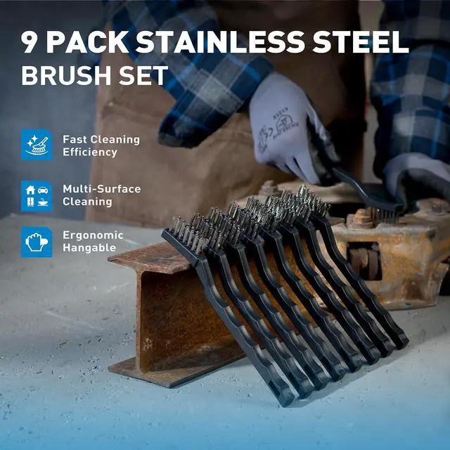 Alt view image 7 of 7 - 9 PCS Mini Wire Brush Set, Stainless Steel Wire Brush with Curved Handle, Black Scratch Brush for Paint and Rust Removal