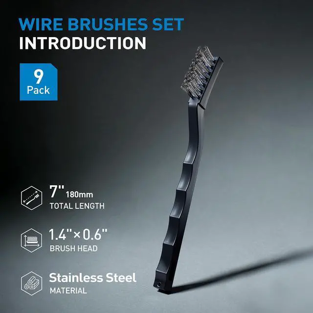 Alt view image 2 of 7 - 9 PCS Mini Wire Brush Set, Stainless Steel Wire Brush with Curved Handle, Black Scratch Brush for Paint and Rust Removal