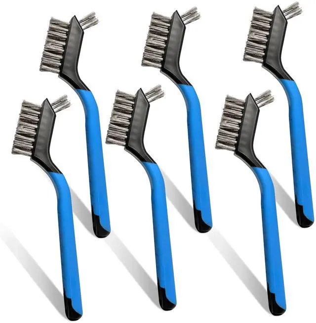 Main image of Mini Wire Brush Set 6Pcs - Stainless Steel Wire with Curved Handle Grip for Rust, Dirt & Paint Scrubbing with Deep Cleaning