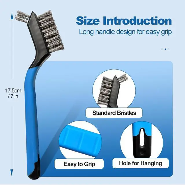 Alt view image 2 of 7 - Mini Wire Brush Set 6Pcs - Stainless Steel Wire with Curved Handle Grip for Rust, Dirt & Paint Scrubbing with Deep Cleaning