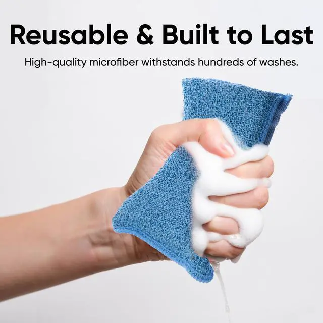 Alt view image 5 of 7 - Miracle Microfiber Scrubbing Sponge, Blue Extra Scrubbing Power Sponge for Kitchen, Sink, Pot, Pan and Dish Washing, Super Absorbent and Rapid Drying 6-Pack