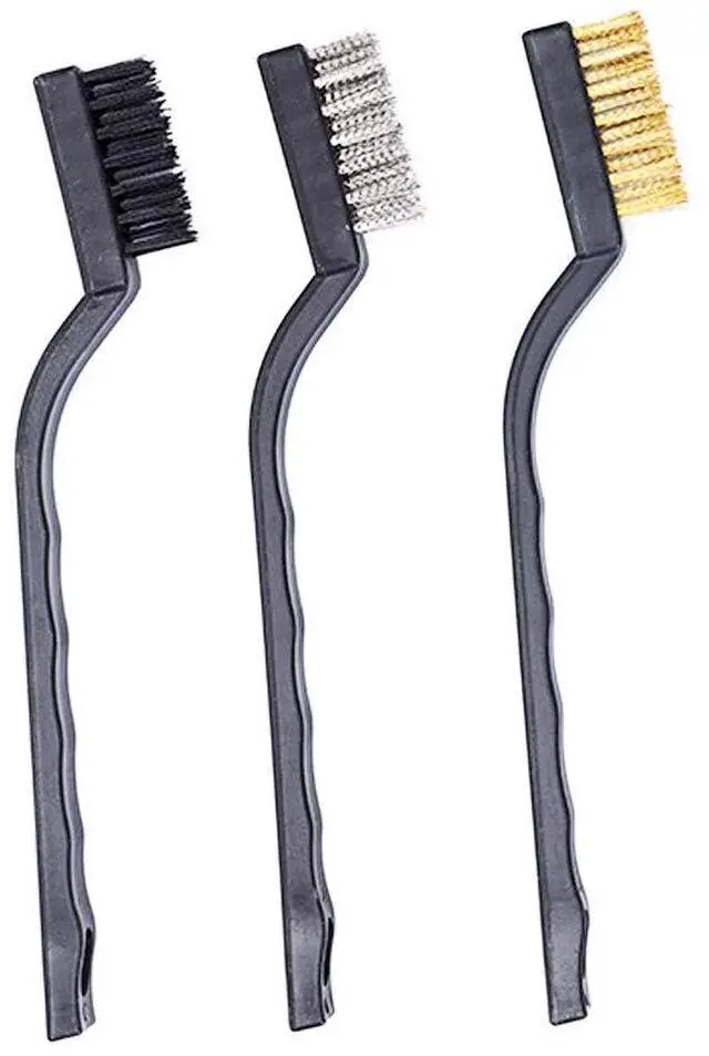 Main image of 3Pcs Mini Wire Brush Set for Cleaning and Rust Removing, 7 Inch Industrial Wire Brushes of Stainless Steel/Nylon/Brass Bristles