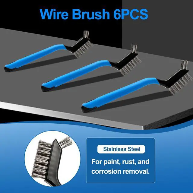 Alt view image 4 of 7 - Mini Wire Brush Set 6Pcs - Stainless Steel Wire with Curved Handle Grip for Rust, Dirt & Paint Scrubbing with Deep Cleaning
