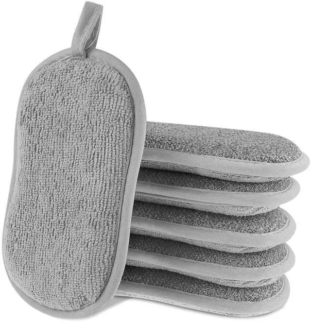 Main image of 6 Pack Multipurpose Dish Scrubber Sponges, Non Scratch Sponge Microfiber Side for Dish Rough Side for Non Stick Cookware Reusable Sponge Scrub Sponge Dishcloth for Sink Pan Pot Countertop(Grey)