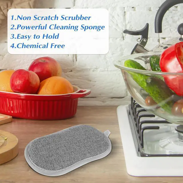 Alt view image 7 of 7 - 6 Pack Multipurpose Dish Scrubber Sponges, Non Scratch Sponge Microfiber Side for Dish Rough Side for Non Stick Cookware Reusable Sponge Scrub Sponge Dishcloth for Sink Pan Pot Countertop(Grey)