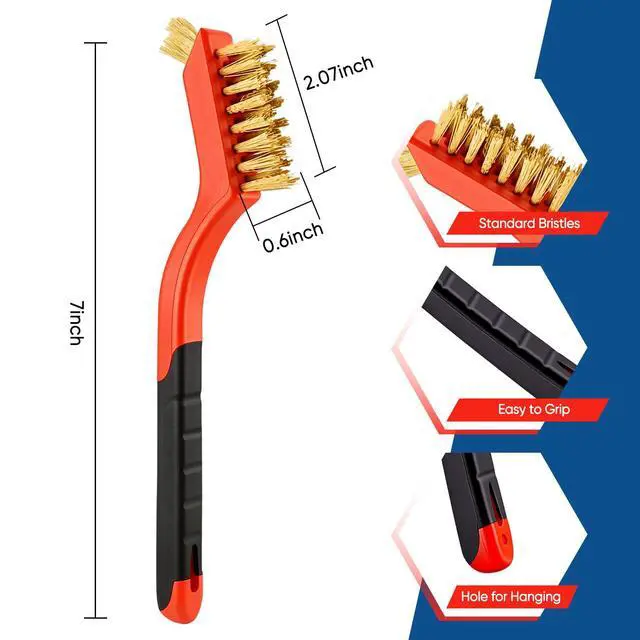Alt view image 2 of 7 - 5PCS Wire Brush Set 2 Heavy-Duty Steel Brushes with Rubber Handle & 3 Brass/Nylon/Stainless Steel Bristle Brushes for Rust, Paint & Grill Cleaning