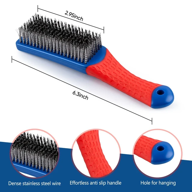 Alt view image 3 of 7 - 5PCS Wire Brush Set 2 Heavy-Duty Steel Brushes with Rubber Handle & 3 Brass/Nylon/Stainless Steel Bristle Brushes for Rust, Paint & Grill Cleaning