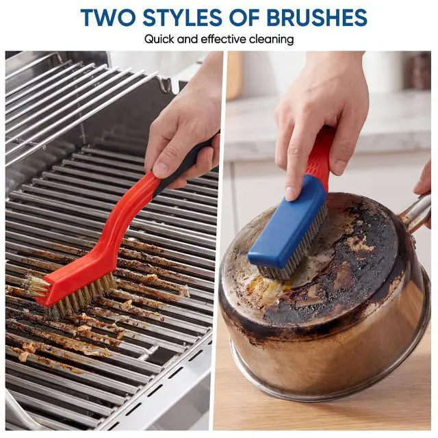 Alt view image 5 of 7 - 5PCS Wire Brush Set 2 Heavy-Duty Steel Brushes with Rubber Handle & 3 Brass/Nylon/Stainless Steel Bristle Brushes for Rust, Paint & Grill Cleaning