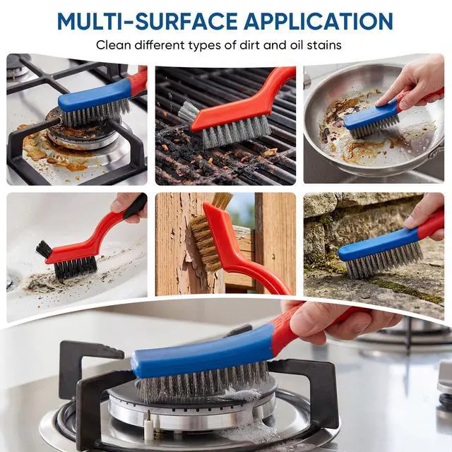 Alt view image 7 of 7 - 5PCS Wire Brush Set 2 Heavy-Duty Steel Brushes with Rubber Handle & 3 Brass/Nylon/Stainless Steel Bristle Brushes for Rust, Paint & Grill Cleaning