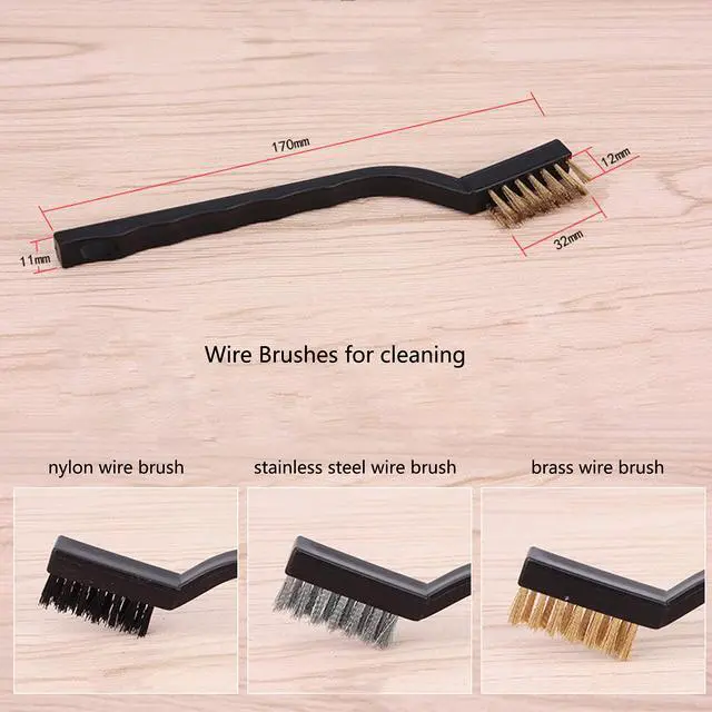 Alt view image 4 of 7 - 3Pcs Mini Wire Brush Set for Cleaning and Rust Removing, 7 Inch Industrial Wire Brushes of Stainless Steel/Nylon/Brass Bristles