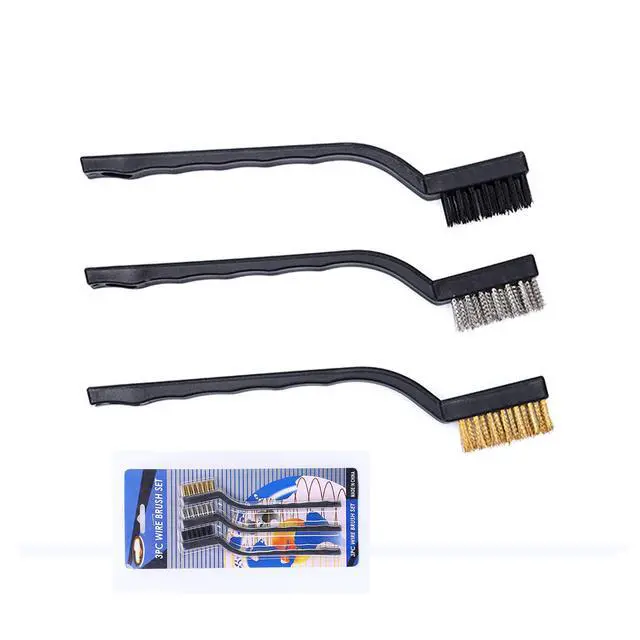 Alt view image 3 of 7 - 3Pcs Mini Wire Brush Set for Cleaning and Rust Removing, 7 Inch Industrial Wire Brushes of Stainless Steel/Nylon/Brass Bristles