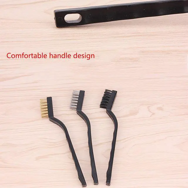 Alt view image 5 of 7 - 3Pcs Mini Wire Brush Set for Cleaning and Rust Removing, 7 Inch Industrial Wire Brushes of Stainless Steel/Nylon/Brass Bristles