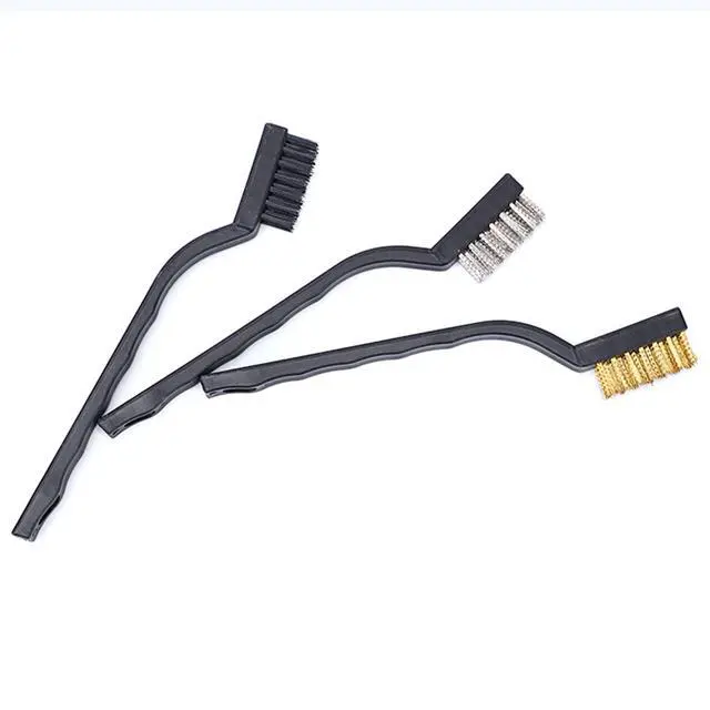 Alt view image 7 of 7 - 3Pcs Mini Wire Brush Set for Cleaning and Rust Removing, 7 Inch Industrial Wire Brushes of Stainless Steel/Nylon/Brass Bristles