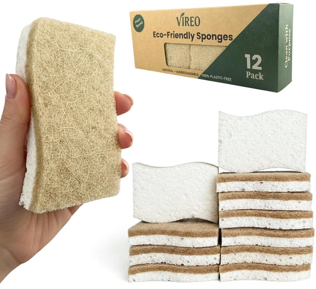 Main image of 12 Pack Non-Scratch & Odor-Free Eco Sponges Natural Biodegradable Cellulose & Coconut Fiber Kitchen Scrubbers Compostable, Zero Waste Sponges for Dishwashing & Cleaning