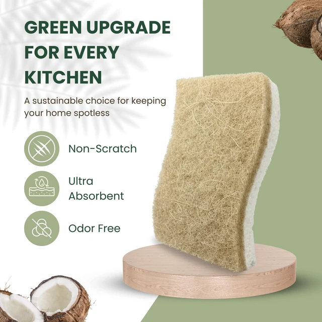 Alt view image 2 of 6 - 12 Pack Non-Scratch & Odor-Free Eco Sponges Natural Biodegradable Cellulose & Coconut Fiber Kitchen Scrubbers Compostable, Zero Waste Sponges for Dishwashing & Cleaning