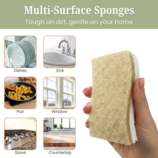 Alt view image 3 of 6 - 12 Pack Non-Scratch & Odor-Free Eco Sponges Natural Biodegradable Cellulose & Coconut Fiber Kitchen Scrubbers Compostable, Zero Waste Sponges for Dishwashing & Cleaning