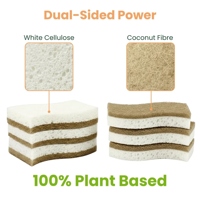 Alt view image 4 of 6 - 12 Pack Non-Scratch & Odor-Free Eco Sponges Natural Biodegradable Cellulose & Coconut Fiber Kitchen Scrubbers Compostable, Zero Waste Sponges for Dishwashing & Cleaning