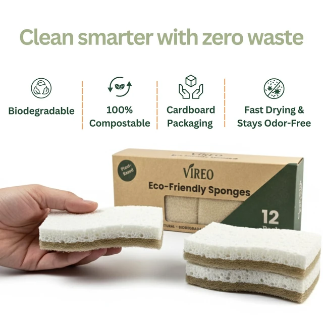 Alt view image 5 of 6 - 12 Pack Non-Scratch & Odor-Free Eco Sponges Natural Biodegradable Cellulose & Coconut Fiber Kitchen Scrubbers Compostable, Zero Waste Sponges for Dishwashing & Cleaning