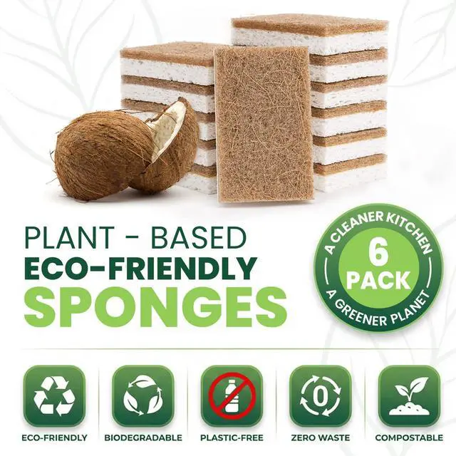 Alt view image 2 of 7 - Kitchen Sponges, 6 Count, Natural Sponge with Coconut Scrubber | Plant-Based, Non-Toxic, Biodegradable & Compostable, Non-Scratch, All-Purpose Cleaning
