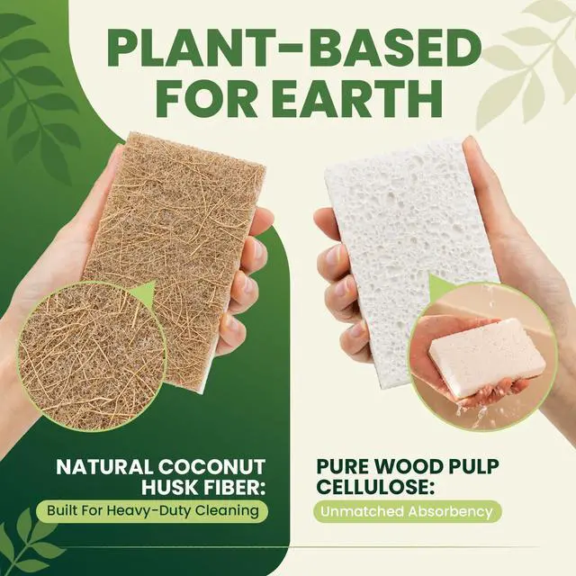 Alt view image 3 of 7 - Kitchen Sponges, 6 Count, Natural Sponge with Coconut Scrubber | Plant-Based, Non-Toxic, Biodegradable & Compostable, Non-Scratch, All-Purpose Cleaning