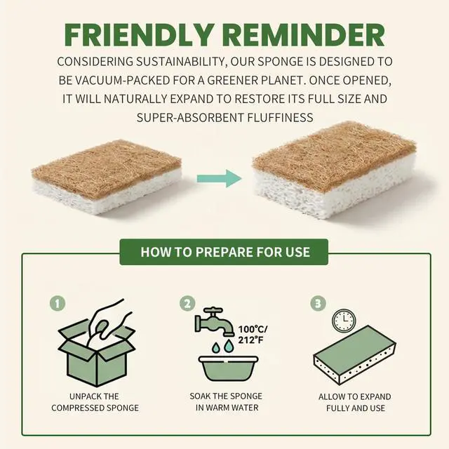 Alt view image 7 of 7 - Kitchen Sponges, 6 Count, Natural Sponge with Coconut Scrubber | Plant-Based, Non-Toxic, Biodegradable & Compostable, Non-Scratch, All-Purpose Cleaning