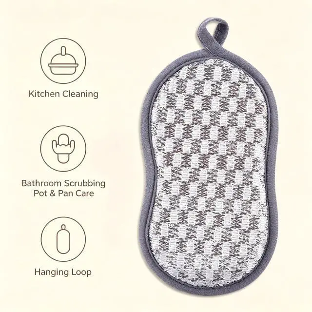 Alt view image 2 of 4 - Dual-Sided Cleaning Sponge, Non-Scratch Kitchen Scrub Sponge, Reusable Scrubbing Pad for Dishes, Pots, Pans, Bathroom & Household Cleaning, Gray