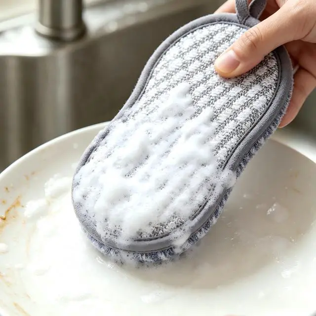 Alt view image 3 of 4 - Dual-Sided Cleaning Sponge, Non-Scratch Kitchen Scrub Sponge, Reusable Scrubbing Pad for Dishes, Pots, Pans, Bathroom & Household Cleaning, Gray