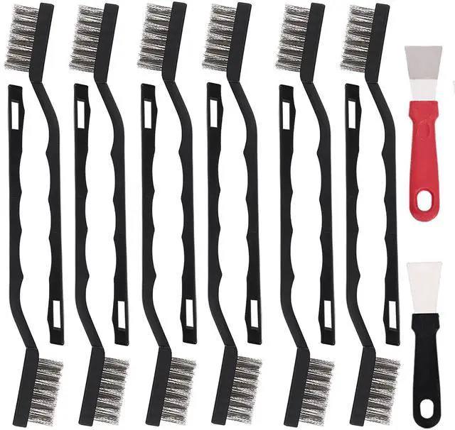 Main image of 12 Pcs Mini Stainless Steel Wire Brush Set, Wire Scratch Brush | Wire Scratch Brush with Curved Handle, Cleaning Weld Slag and Rust