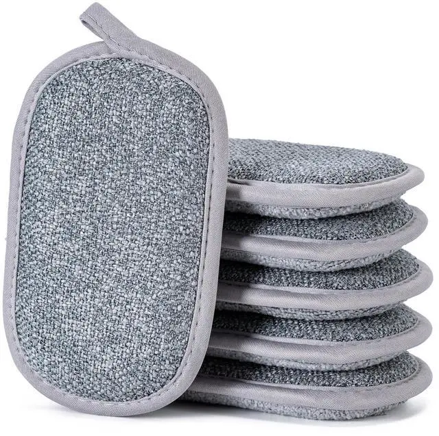 Main image of Non Scratch Scrub Sponge-6pack, Dual-Sided Sponges Kitchen(M,Gray) | Reusable Microfiber Sponge for Efficiently Cleaning Dishes, High Density Sponge Inside