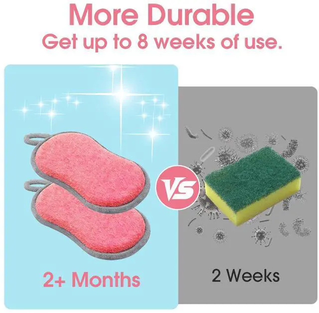 Alt view image 4 of 5 - Multi-Purpose Kitchen Scrub & Microfiber Sponge Durable, Chemical-Free, Machine Washable, Tough Cleaning Power