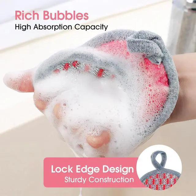 Alt view image 5 of 5 - Multi-Purpose Kitchen Scrub & Microfiber Sponge Durable, Chemical-Free, Machine Washable, Tough Cleaning Power