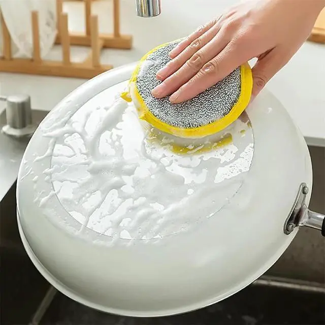 Alt view image 3 of 5 - Dual-Sided Dishwashing Reusable Sponge for Kitchen Round Non-Scratch Scrub Sponges for Dishes, Pots and Pans 5 Pack