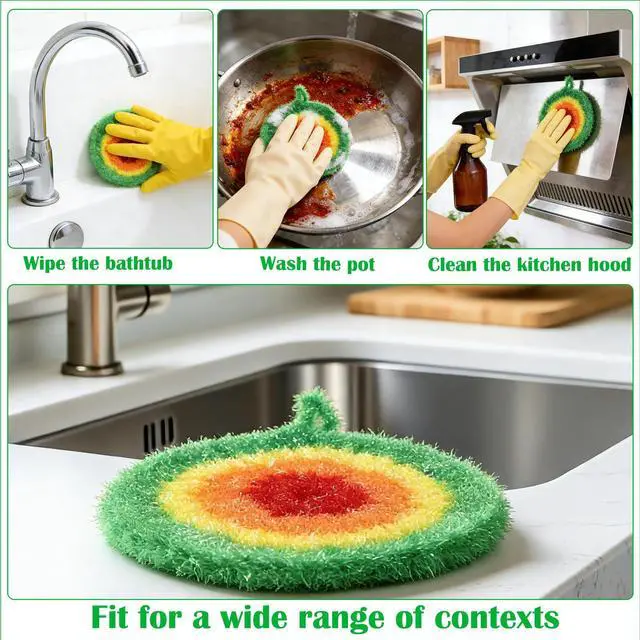 Alt view image 2 of 7 - 5PCS Round Dish Scrubbies,6.3in Kitchen Cleaning Cloth with Hooks | Reusable Dish Scrubber Sponge,Hand-Safe And Odor-Free, Strong Oil Resistance And Easy Foaming