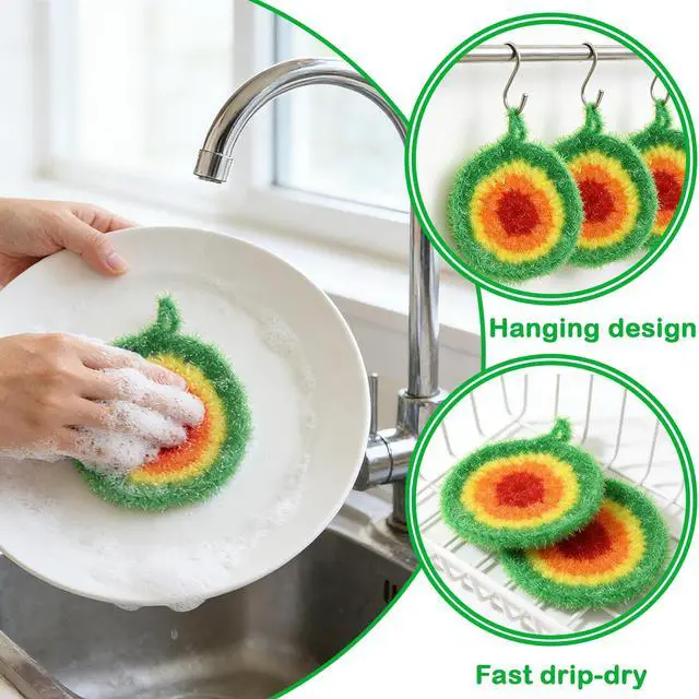Alt view image 5 of 7 - 5PCS Round Dish Scrubbies,6.3in Kitchen Cleaning Cloth with Hooks | Reusable Dish Scrubber Sponge,Hand-Safe And Odor-Free, Strong Oil Resistance And Easy Foaming
