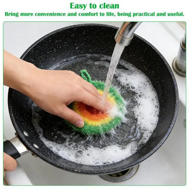 Alt view image 7 of 7 - 5PCS Round Dish Scrubbies,6.3in Kitchen Cleaning Cloth with Hooks | Reusable Dish Scrubber Sponge,Hand-Safe And Odor-Free, Strong Oil Resistance And Easy Foaming