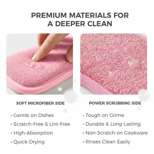 Alt view image 3 of 7 - Dual Sided Kitchen Sponges and Scrubbers 10-Pack, Microfiber Non-Scratch Scouring Pads for Dishes, Pots, Pans, Stainless Steel, Glass Cooktops & Countertops