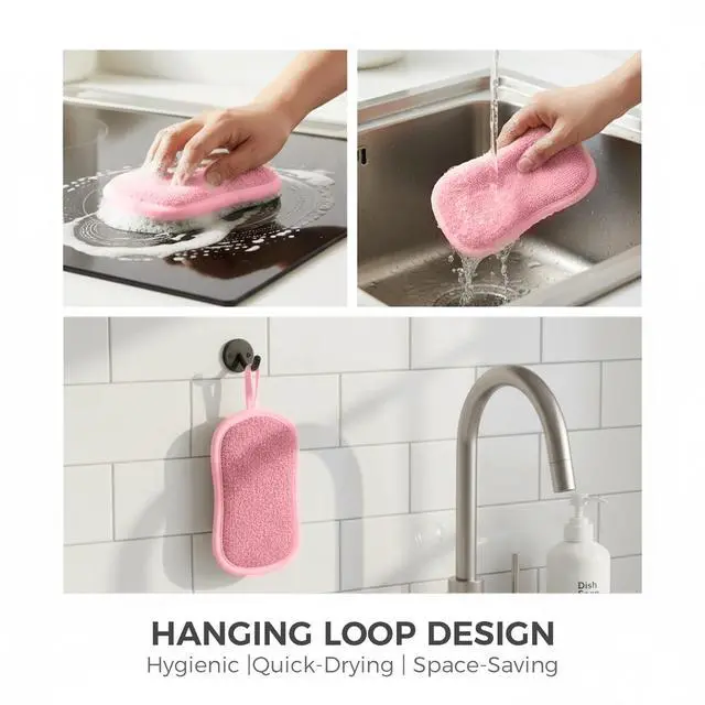 Alt view image 5 of 7 - Dual Sided Kitchen Sponges and Scrubbers 10-Pack, Microfiber Non-Scratch Scouring Pads for Dishes, Pots, Pans, Stainless Steel, Glass Cooktops & Countertops