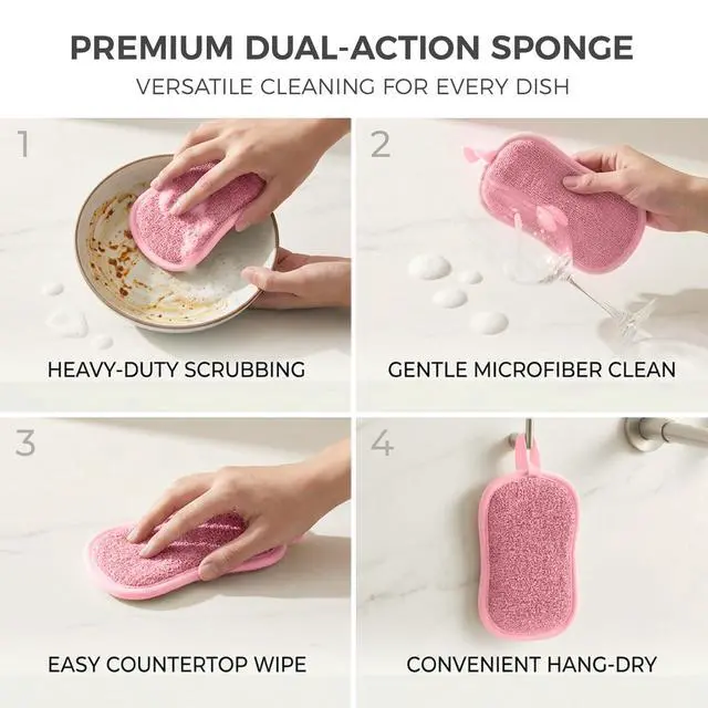 Alt view image 7 of 7 - Dual Sided Kitchen Sponges and Scrubbers 10-Pack, Microfiber Non-Scratch Scouring Pads for Dishes, Pots, Pans, Stainless Steel, Glass Cooktops & Countertops