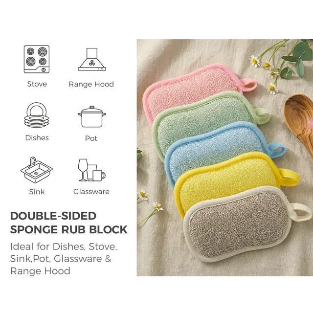 Alt view image 6 of 7 - Dual Sided Kitchen Sponges and Scrubbers 10-Pack, Microfiber Non-Scratch Scouring Pads for Dishes, Pots, Pans, Stainless Steel, Glass Cooktops & Countertops