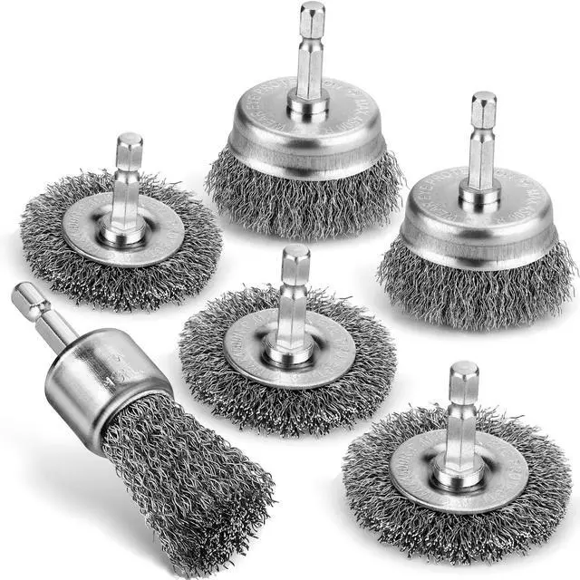 Main image of 6Pcs Wire Wheel Brush Set, Carbon Steel Wire Brush for Drill | Wire Brush Drill Attachment with 1/4 Inch Hex Shank Removes Rust, Paint And Corrosion for Metal Cleaning And DIY Projects