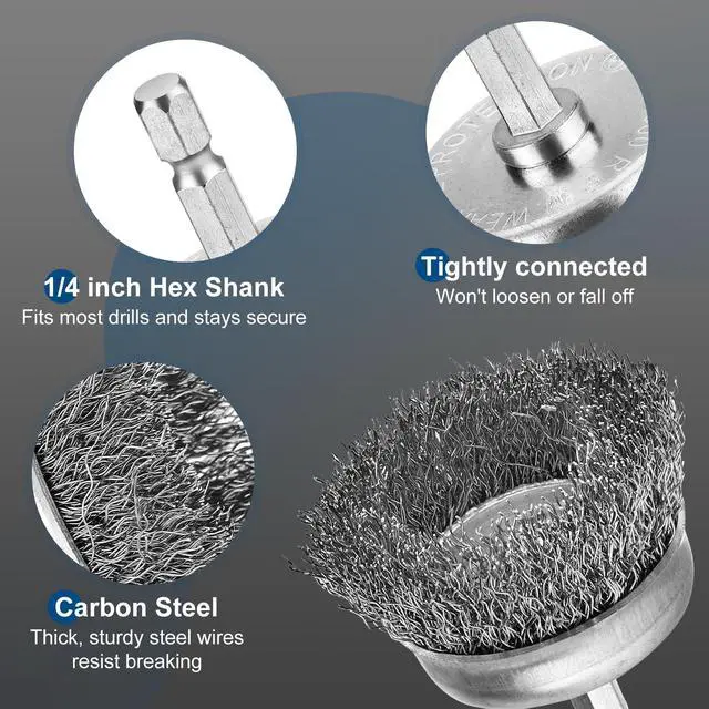 Alt view image 3 of 6 - 6Pcs Wire Wheel Brush Set, Carbon Steel Wire Brush for Drill | Wire Brush Drill Attachment with 1/4 Inch Hex Shank Removes Rust, Paint And Corrosion for Metal Cleaning And DIY Projects