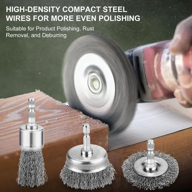 Alt view image 4 of 6 - 6Pcs Wire Wheel Brush Set, Carbon Steel Wire Brush for Drill | Wire Brush Drill Attachment with 1/4 Inch Hex Shank Removes Rust, Paint And Corrosion for Metal Cleaning And DIY Projects