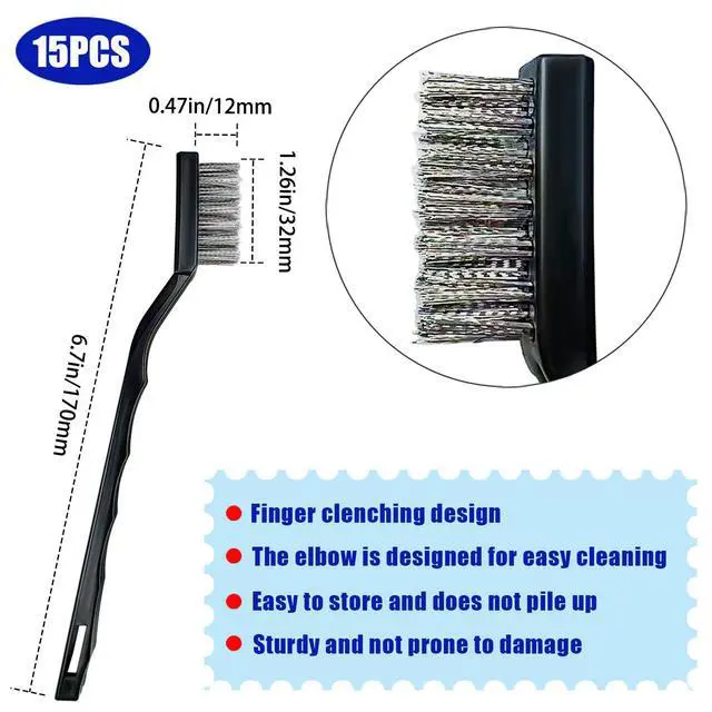 Alt view image 4 of 7 - 15PCS Mini Stainless Steel Wire Brush Set, Curved Handle Masonry Brushes, Wire Bristle Scratch Brush for Cleaning Welding Slag, Rust, Paint, Metal, Wood, Rust Remover Tool