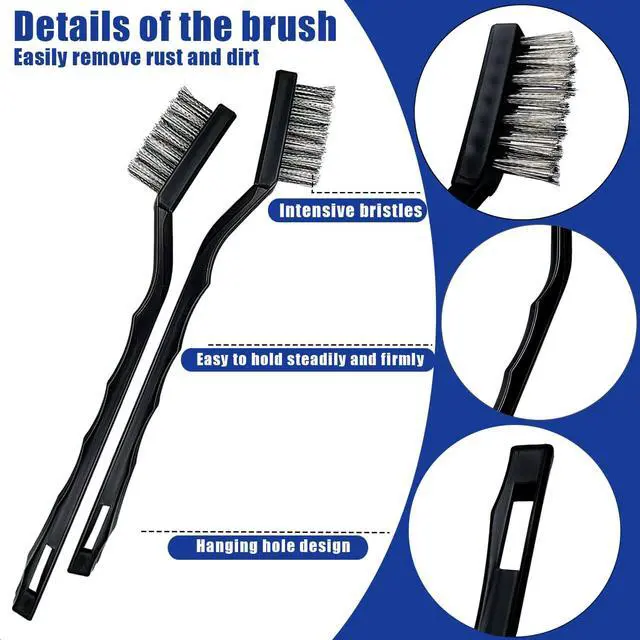 Alt view image 3 of 7 - 15PCS Mini Stainless Steel Wire Brush Set, Curved Handle Masonry Brushes, Wire Bristle Scratch Brush for Cleaning Welding Slag, Rust, Paint, Metal, Wood, Rust Remover Tool