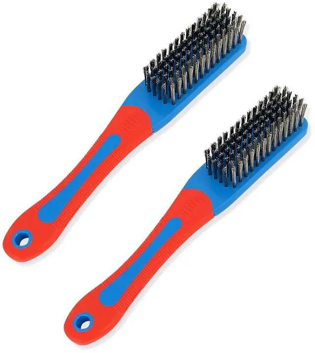 Main image of 2-Pc Stainless Steel Brush Set with Silicone Grips - 7" Heavy Duty Stainless Steel Wire Brush for Paint Removal & Rust Removal, Metal Scraper for Aggressive Cleaning