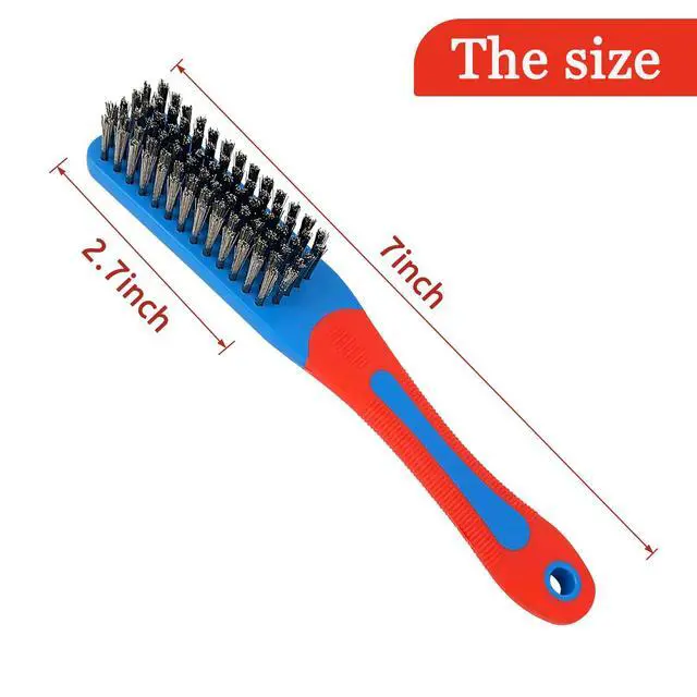 Alt view image 2 of 6 - 2-Pc Stainless Steel Brush Set with Silicone Grips - 7" Heavy Duty Stainless Steel Wire Brush for Paint Removal & Rust Removal, Metal Scraper for Aggressive Cleaning