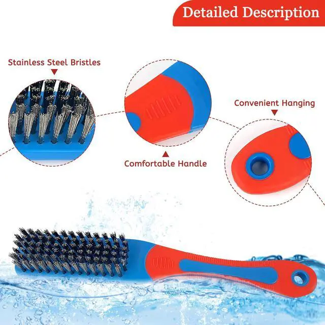 Alt view image 3 of 6 - 2-Pc Stainless Steel Brush Set with Silicone Grips - 7" Heavy Duty Stainless Steel Wire Brush for Paint Removal & Rust Removal, Metal Scraper for Aggressive Cleaning