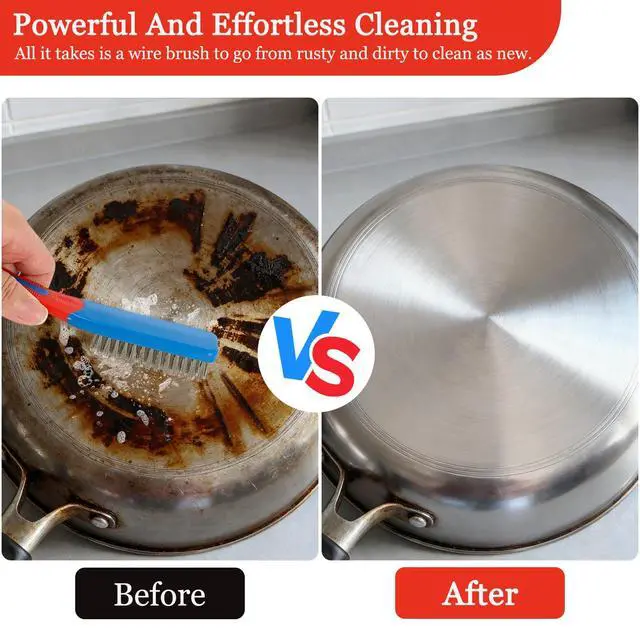 Alt view image 5 of 6 - 2-Pc Stainless Steel Brush Set with Silicone Grips - 7" Heavy Duty Stainless Steel Wire Brush for Paint Removal & Rust Removal, Metal Scraper for Aggressive Cleaning